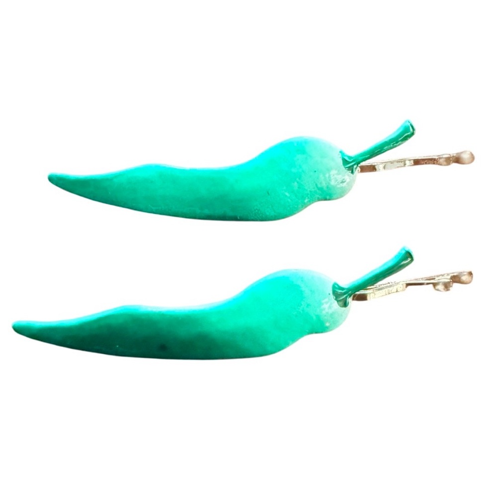 Vintage Metal Pepper Hair Clips Bobby Pins in Green, Deadstock - Picture 2 of 4